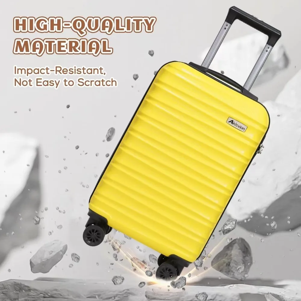 ABS Hardshell Spinner Luggage Set: 3 Piece Carry-On Suitcase, Weekender Bag, Toiletry Bag - Yellow Travel Essentials