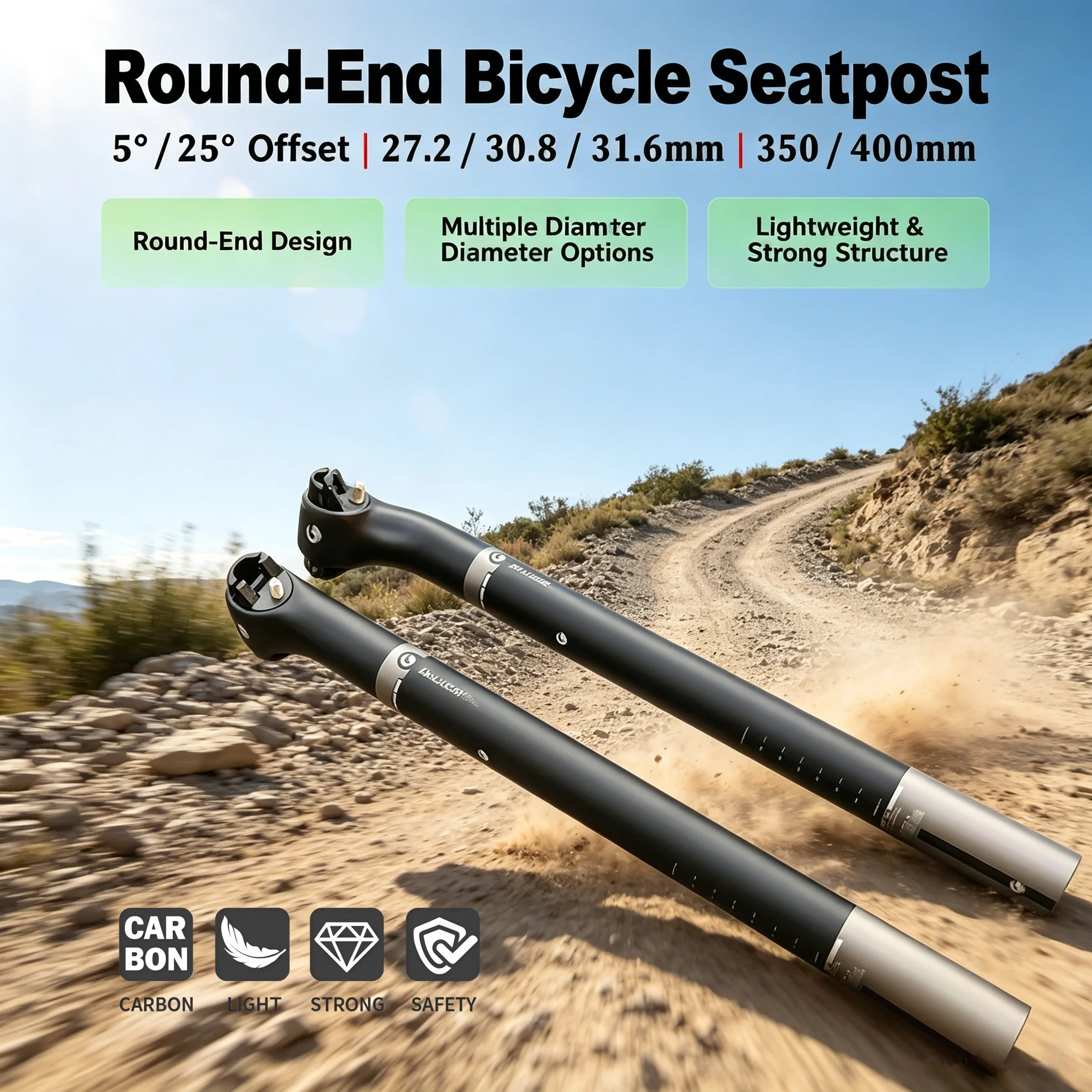 ASIACOM Full Carbon Seatpost | Round-Head Clamp-Lock | 27.2/30.8/31.6mm | 5°/25° Offset | MTB & Road Bike Parts