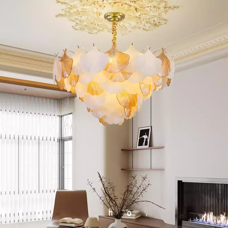 

Dimmable LED Art Deco Decorative Hanging Pendant Light with Autumn Ginkgo Leaves for Dining Room Ceiling Suspension