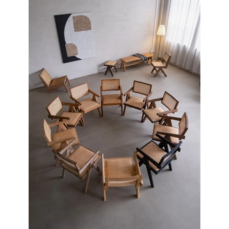 

Rattan chair, medieval chair, solid wood dining chair, wabi-sabi chair