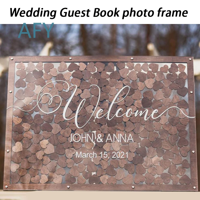Wooden Signature Guest Book Photo Frame for Wedding Gift Birthday Party Message Board Sign Graduation Guest Board Event