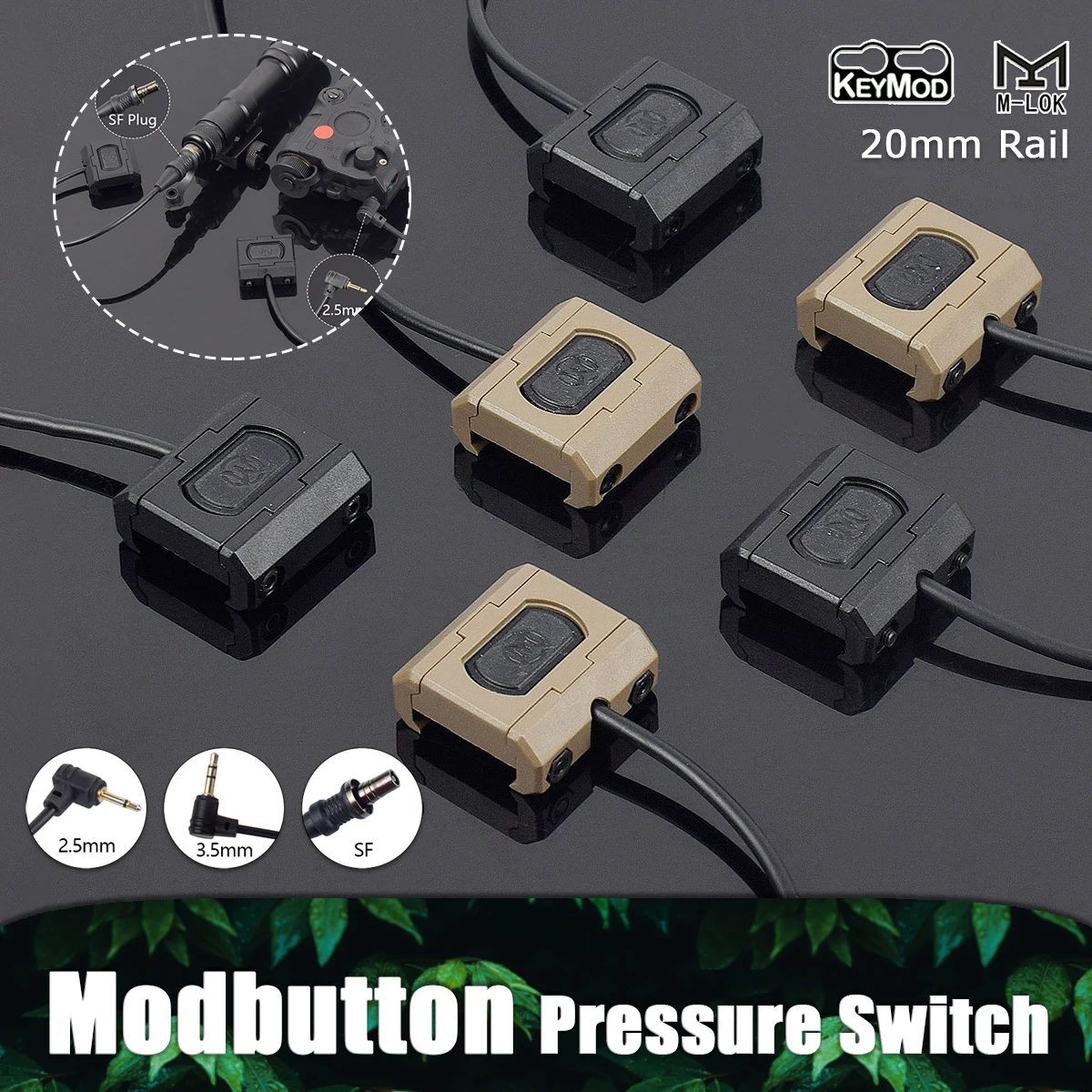 Airsoft Modbutton Remote Pressure Switch For Surefire M600 M300 Flashlight Mlok Keymod 20mm Rail DBAL DBAL PEQ NGAL 2.5 Plug