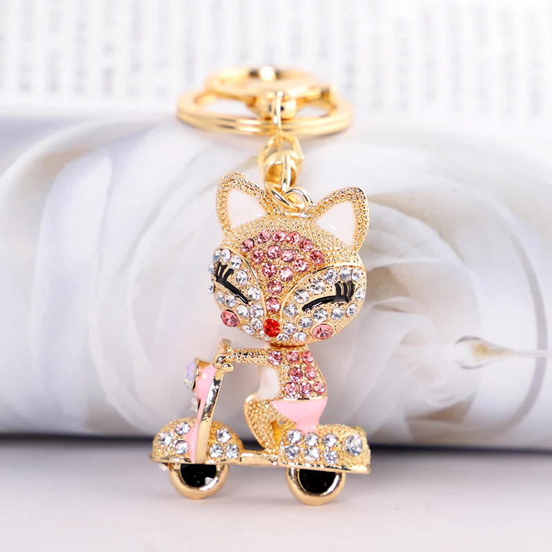 Cute Animal Keychain Fox Bike Ride Fun Luxury Alloy Girl Jewelry Upscale Gift