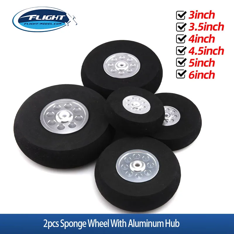 2pcs Sponge Wheel With Aluminum Hub 3 /3.5 /4 /4.5/5 /6 Inch For RC Model Airplane Shock Absorbing Wheel Replacement Accessory