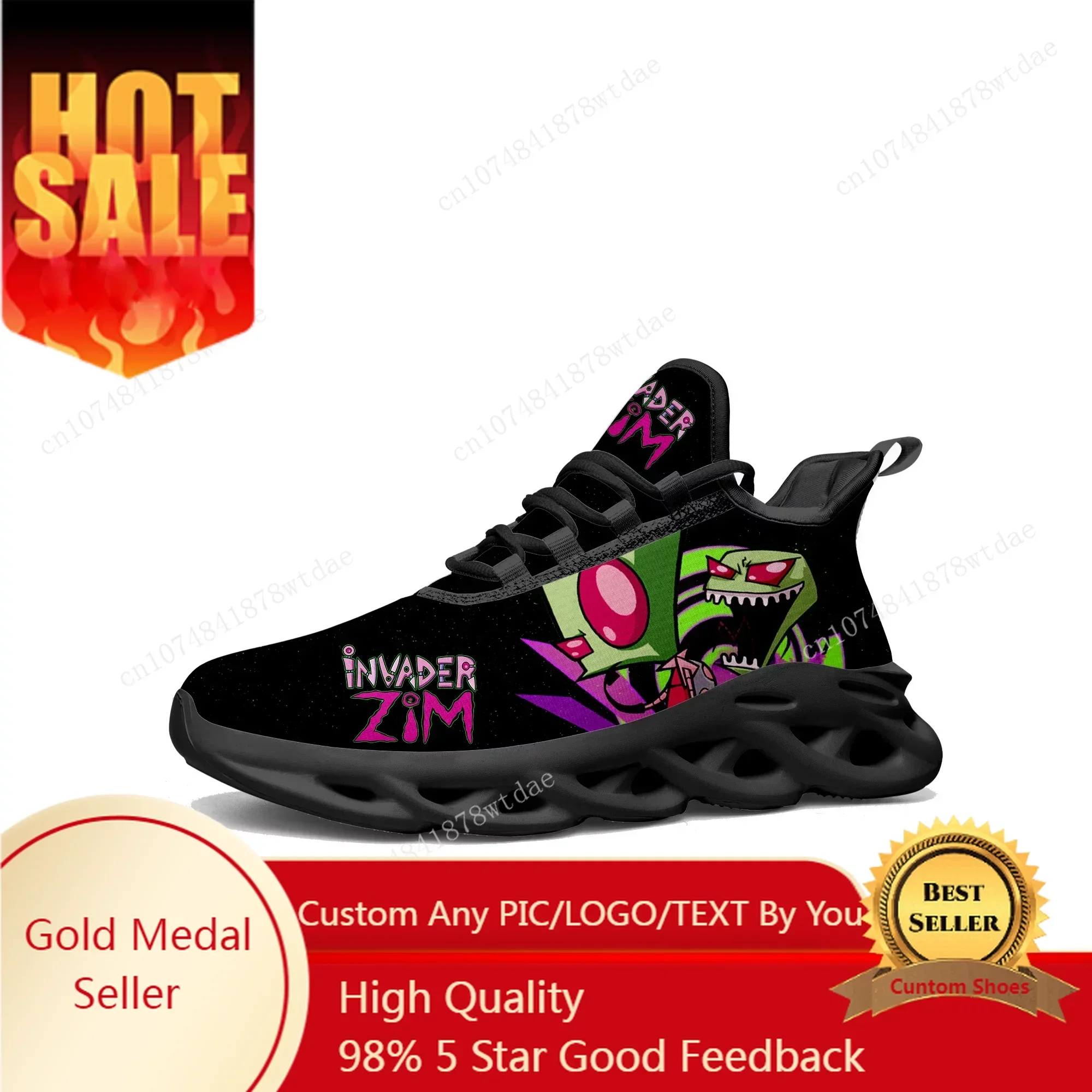 

Zim Flats Sneakers Mens Womens Teenager Sports Running Shoes High Quality Invader Anime Cartoon Custom Lace Up Mesh Footwear