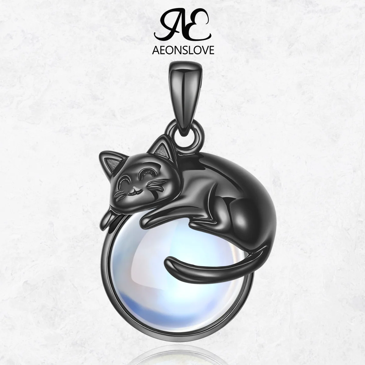 

AEONSLOVE 925 Sterling Silver Moonstone Cat Necklace Cute Black Cat Moon Pendant Wicca Pagan Jewelry Birthday Gift for Women Men