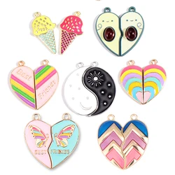 5 Pairs Sweet Heart Rainbow Butterfly BFF Letter Splicing Drip Oil Alloy Pendant Charm for Necklace DIY Jewelry Making Charms