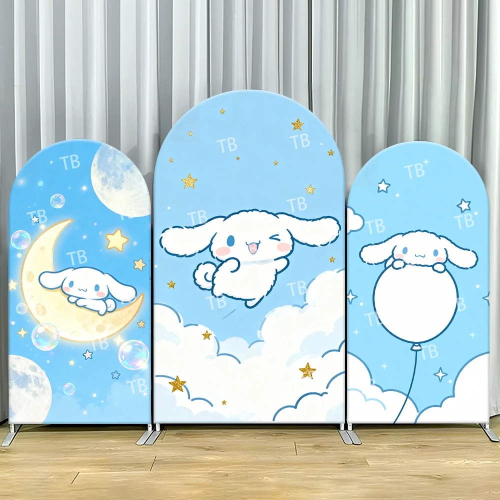 

Cinnamoroll Arch Backdrop Cover Sky Theme with Moon Balloon Elements Decor Photo Booth Prop for Kids Birthday and Baby Shower