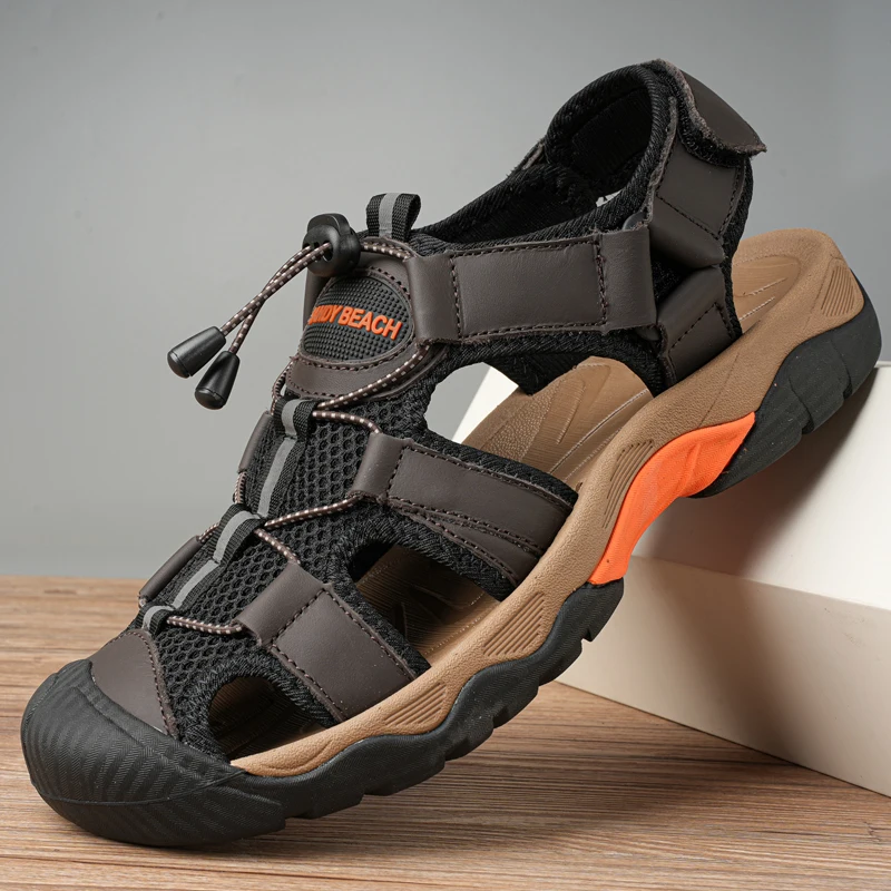 

New Summer Men's Comfortable Top Layer Cowhide Beach Shoes Fashionable Outdoor Men's Breathable and Non Slip Casual Sandals