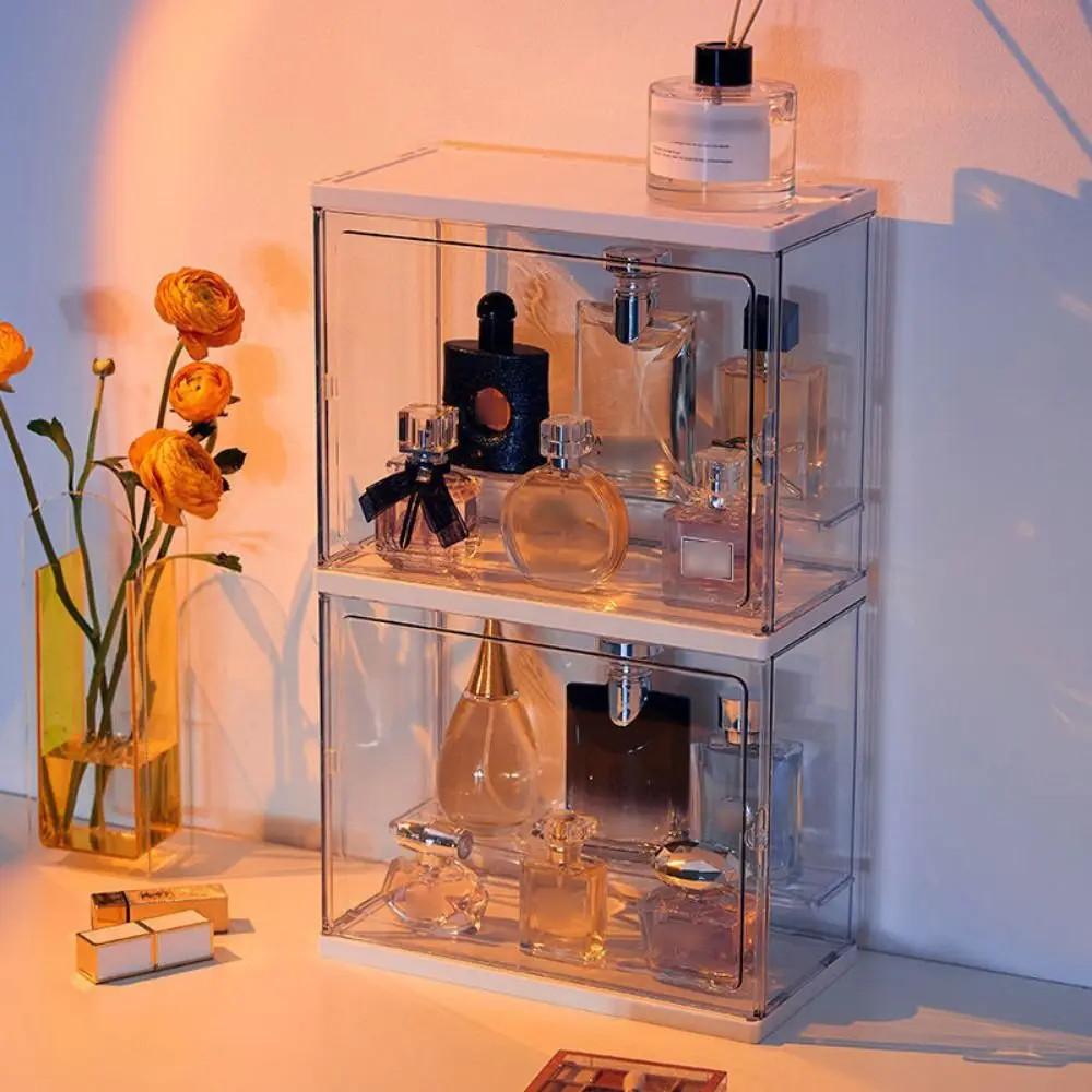 

Dust-proof Acrylic Display Cabinet Waterproof Large Capacity Perfume Storage Box with Handle Stackable