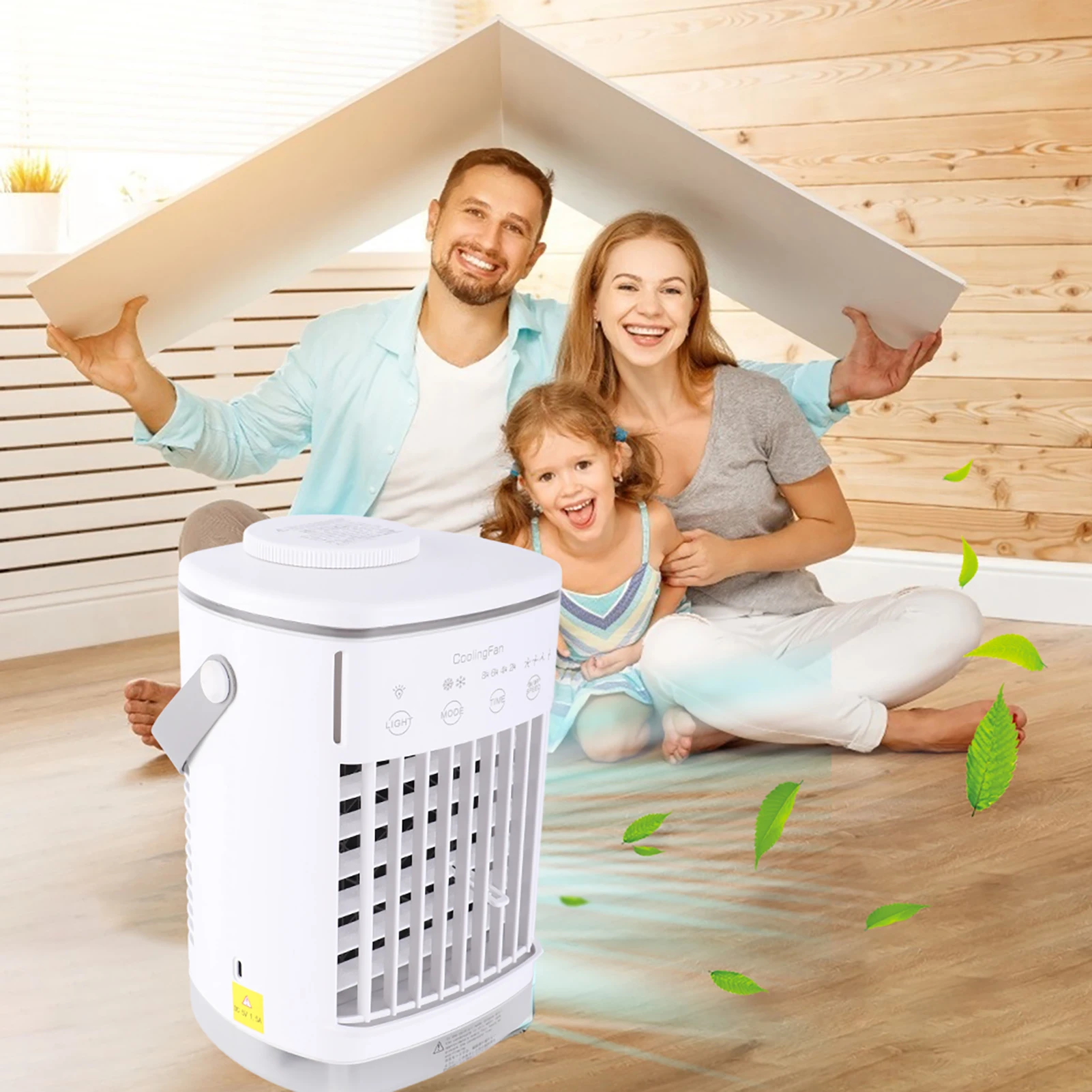 Tragbarer Klimaanlagenventilator für Raumkühlventilator, Luftbefeuchter, 2-Modus-Desktop-Ventilator mit 4 Windgeschwindigkeiten, buntes Nachtlicht