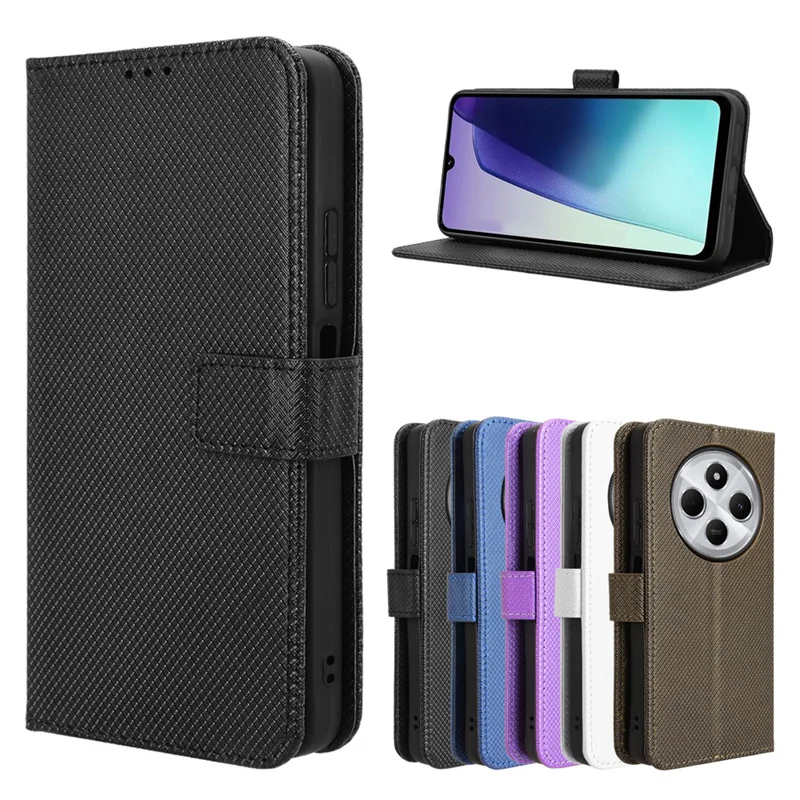 Voor Xiaomi Poco M7 5G Luxe Flip Diamant Patroon lanyard Kaart Tas Zakelijke Portemonnee Case Leer voor Redmi 14C 4G Telefoon Case