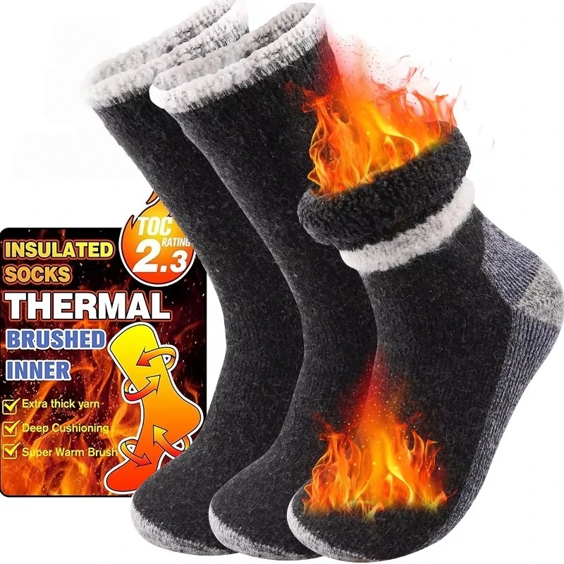 3 paires de chaussettes en laine mérinos Super épaisse pour hommes, chaussettes thermiques d'hiver en cachemire polaire Terry Loop, Tube central de haute qualité