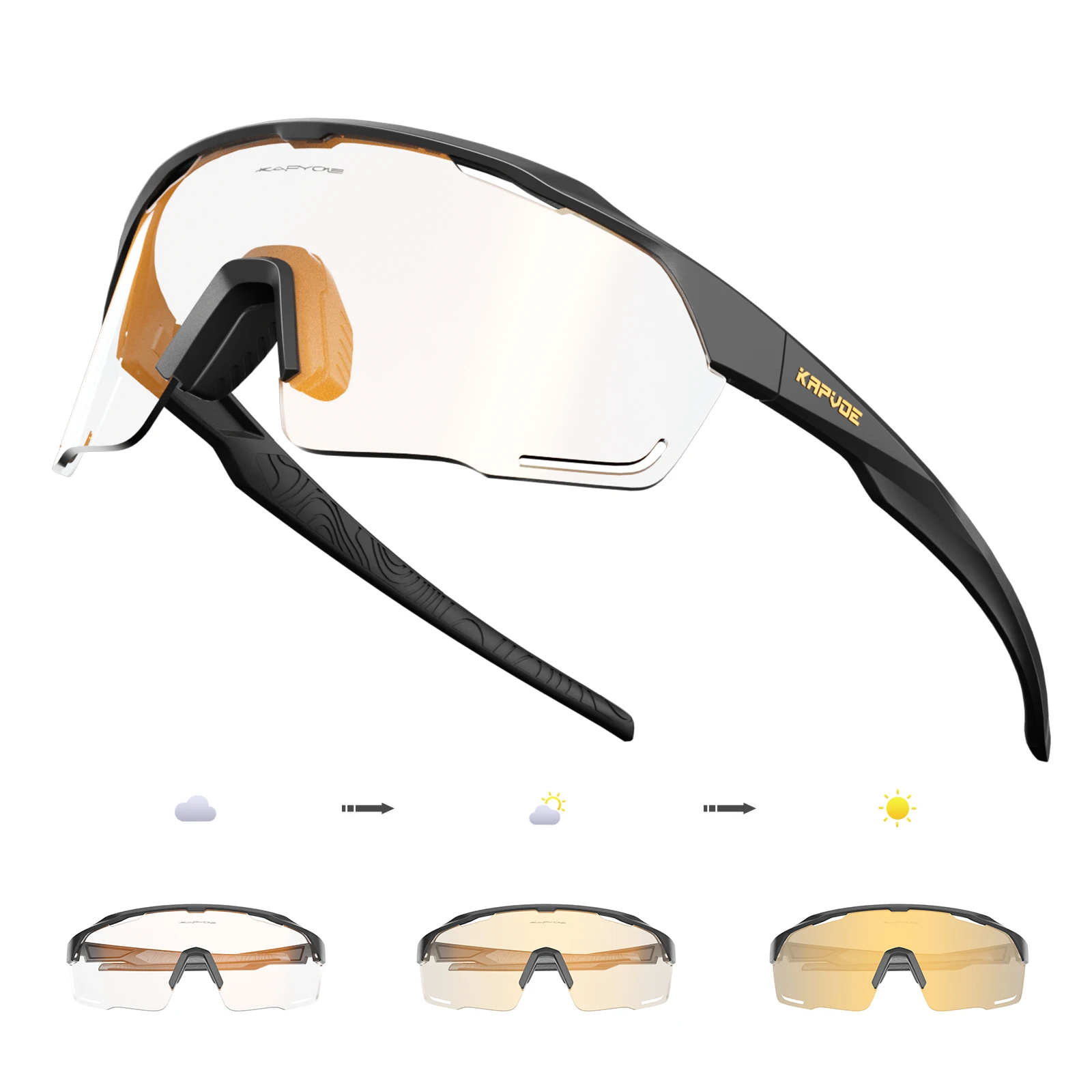 KAPVOE Fahrradbrille Photochrome Sonnenbrille Sportbrille MTB Outdoor Rennrad Fahrradbrille UV400 Herren Damen 5