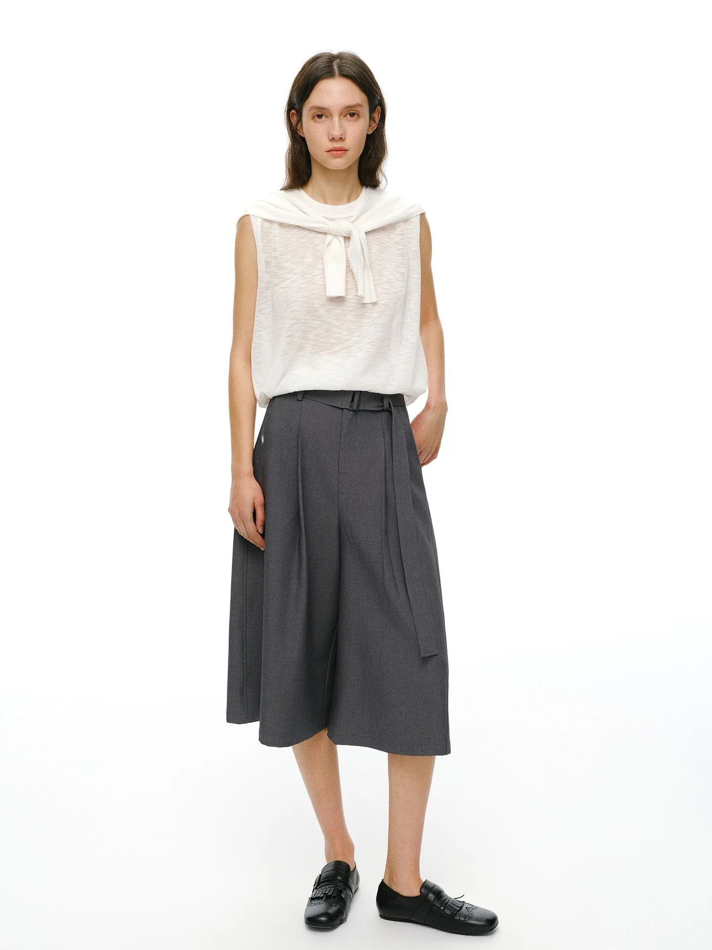 

NANCYLILI26 Spring Summer Knitted Wrap Vest Loose round Neck Sleeveless Top Women's Commute Fake Two-Piece Fashion Design