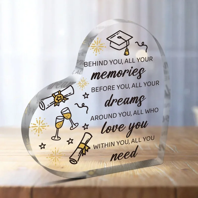 Heart Crystal Acrylic Keepsake, Graduation Gift for College Graduate Friend Sister Inspirational Souvenir