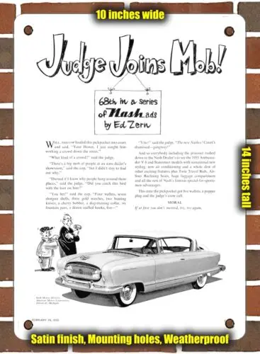 METAL SIGN - 1955 Nash Judge Joins Mob - 10x14 Inches