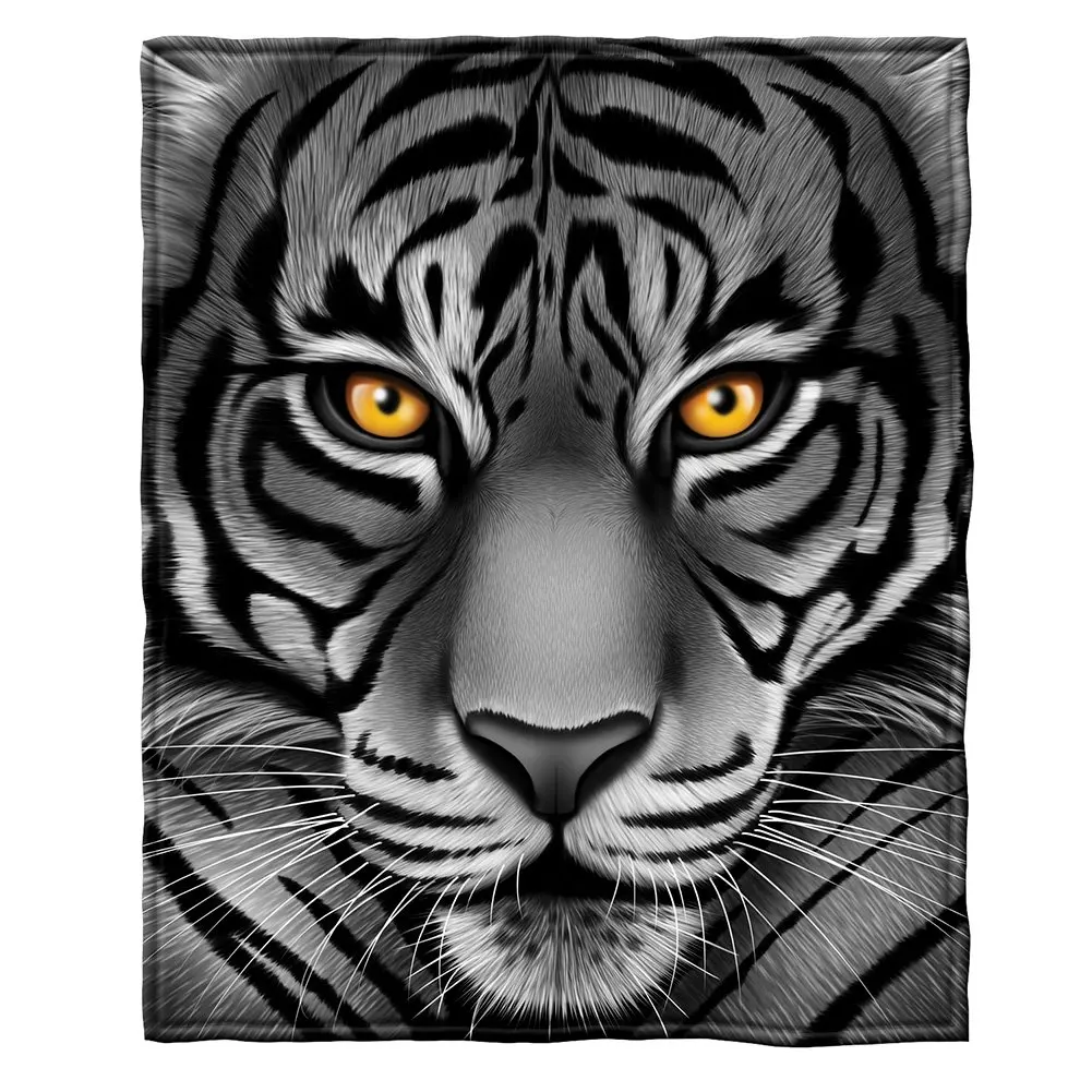 Focused White Tiger Blanket Flannel Throw Blanket for Women Men Super Soft Plush Wild Animals Tiger Blankets for Sofa Bed Office