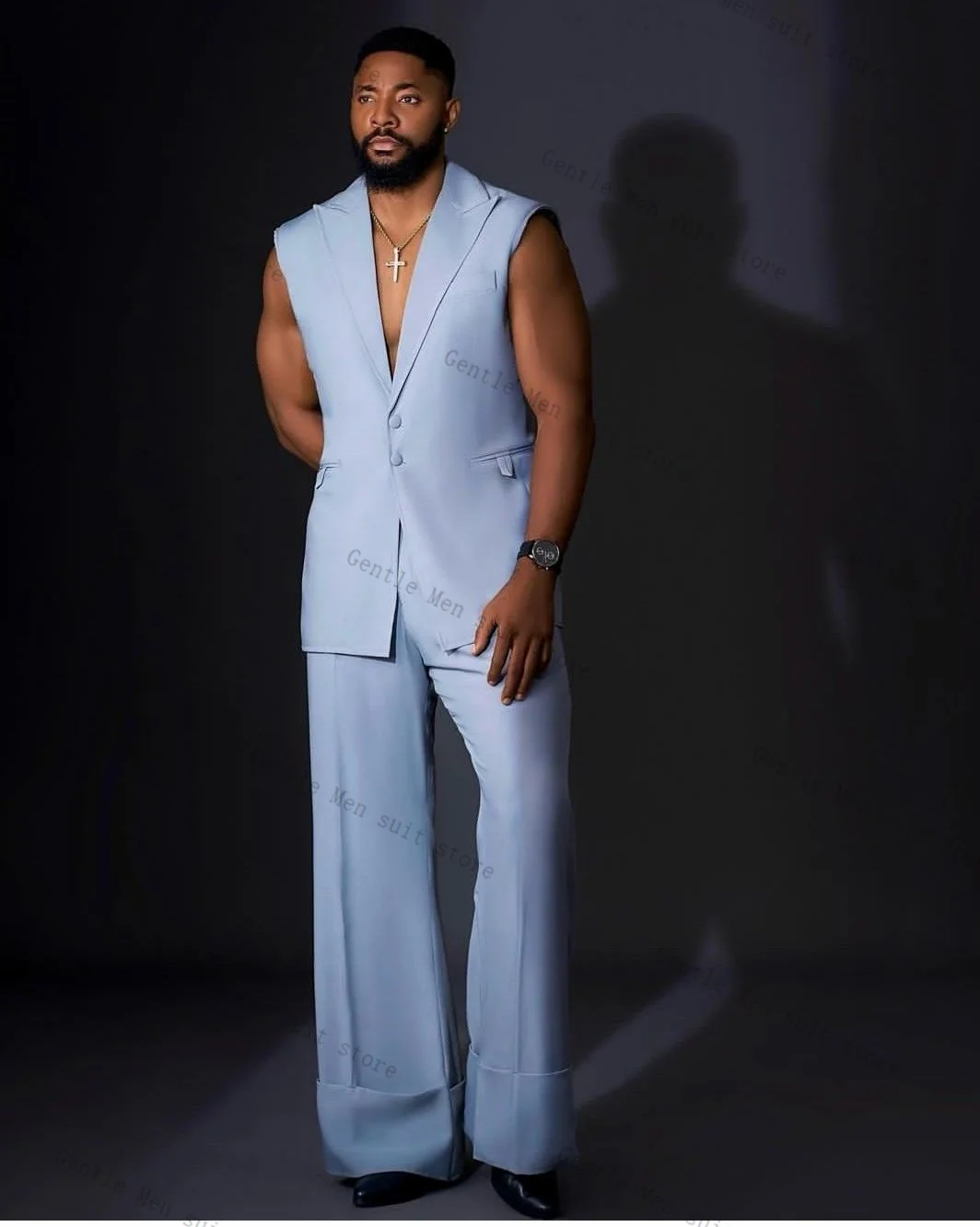 

Summer Men Suit Set 2 Pcs Vest+Loose Pants Trousers Wedding Tuxedo Formal Office Jacket Sleeveless Prom Party Coat Customized