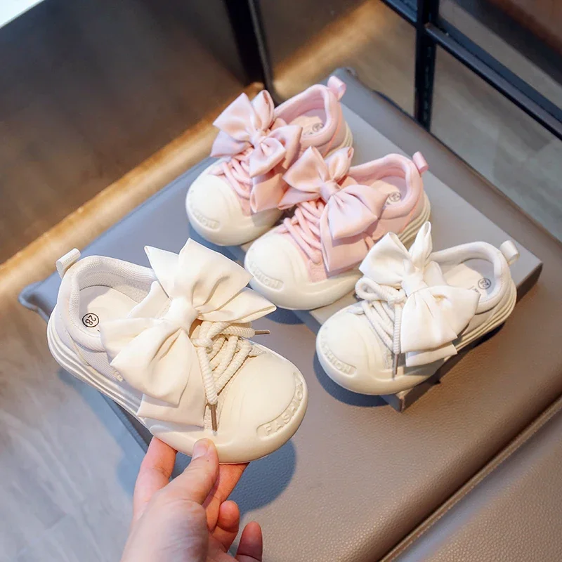 Scarpe casual per bambini Bowknot Ragazze semplici Scarpe di tela uniche versatili Scarpe per bambini Trasporto di goccia Punta tonda antiscivolo