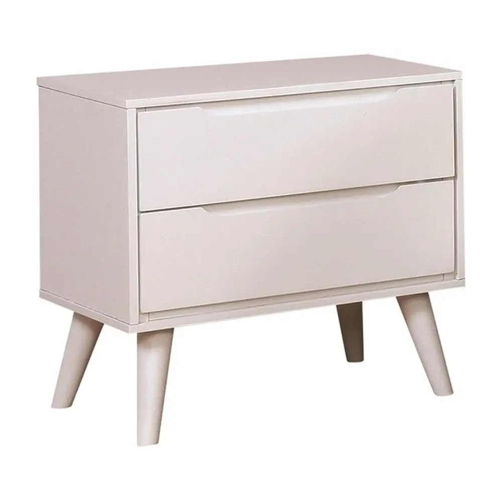 Mid-Century 2-Drawer Nightstand Wood MDF White 23.63