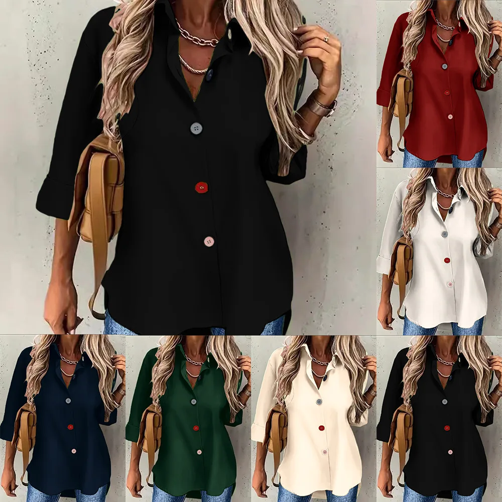 

Nice Women Autumn Long Sleeve Single Breasted Blouse And Shirts Candy Color Button Solid Shirts Tops