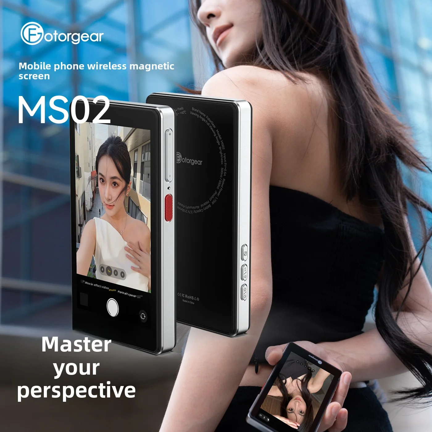 Fotorgear MS02 Smartphone Wireless Magnetic Selfie Monitor Screen Support Zoom for Taking Photos for Smartphone Vlog Live Stream