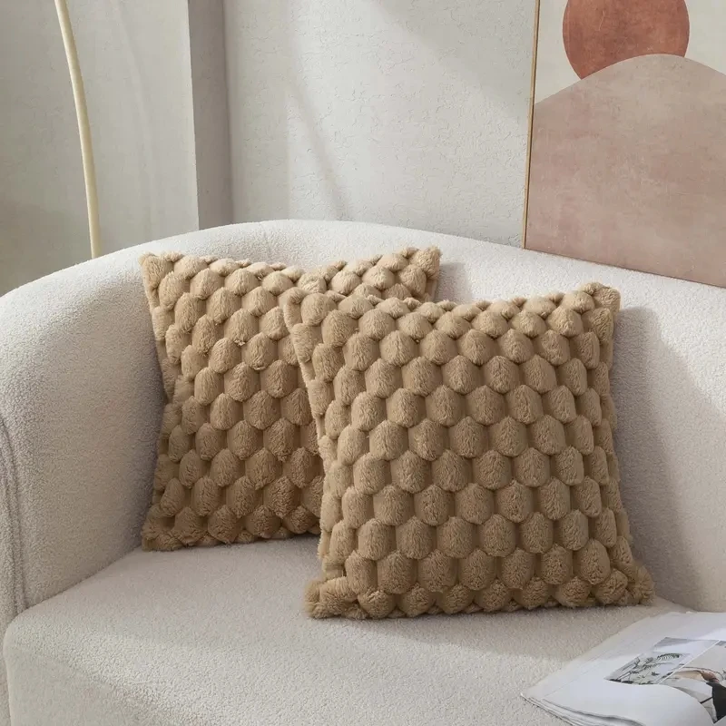 1pcs Pineapple Grid Turtle Pattern 3D Soft Plush Throw Pillowcase,Cream White For Living Room Sofa Bedroom Home Room Decor