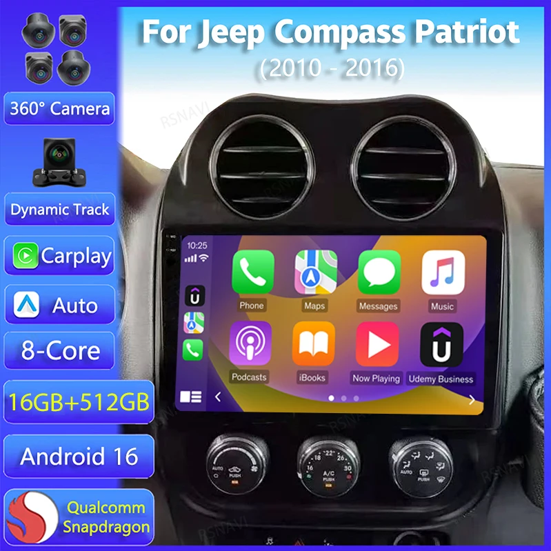 Radio Multimedia para Auto con Android 16 y Carplay para Jeep Compass Patriot 2010 2011 2012 - 2016, Reproductor Estéreo, Unidad Principal, Bluetooth, 2 DIN, Autoradio
