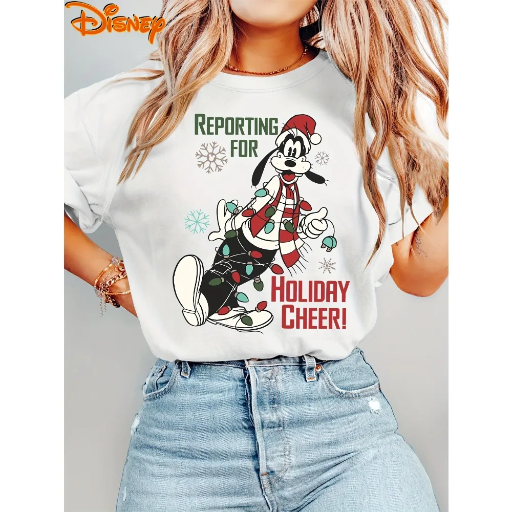 المرأة ديزني بلوتو أضواء عيد الميلاد تي شيرت الرجال القطن المحملة س الرقبة عادية كبيرة الحجم قصيرة الأكمام الشارع ارتداء دونالد داك الأعلى