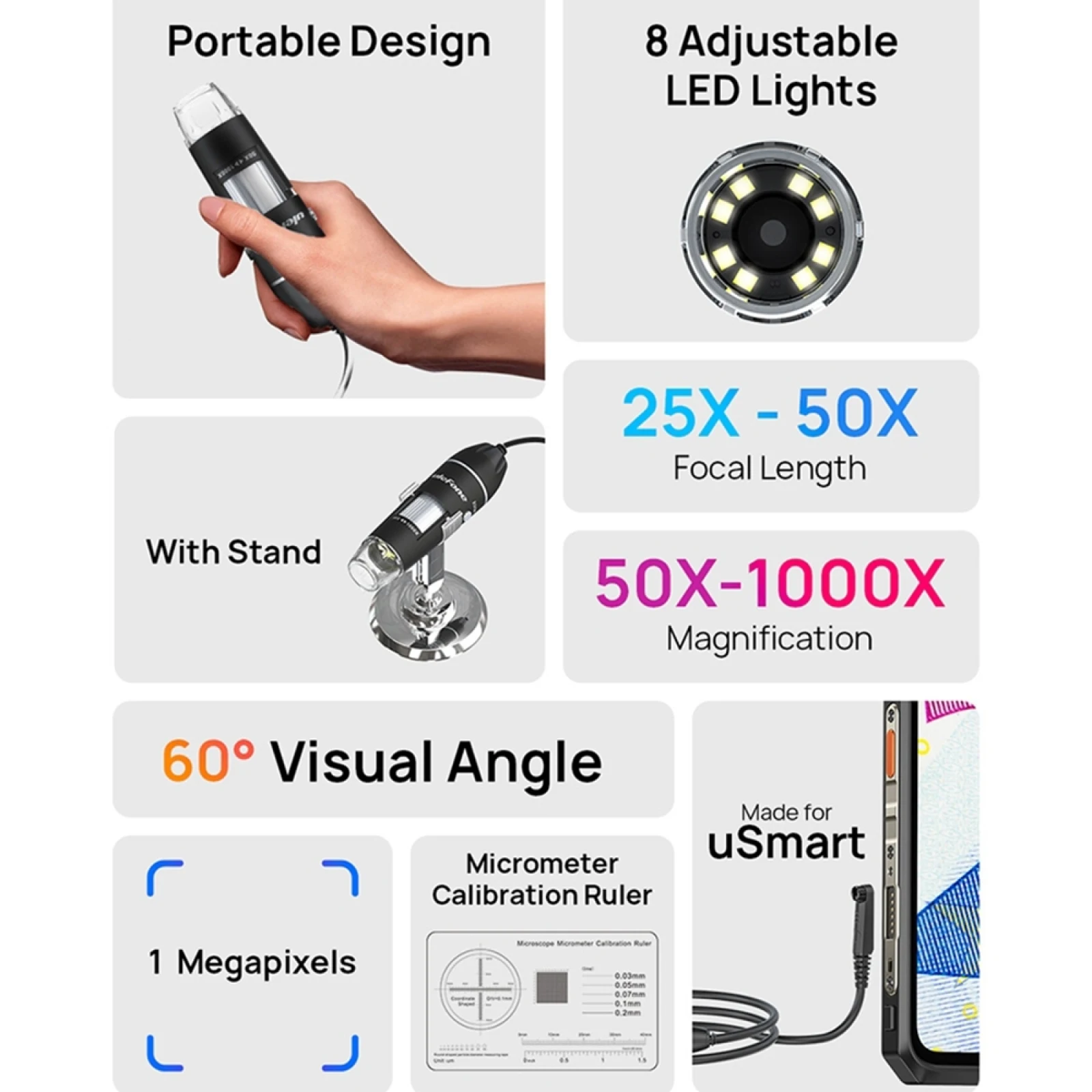 Ulefone uSmart C01 Wired Digital Microscope Camera For Ulefone Armor 18 Series/9/9E & Power Armor 16 Series/13/Armor Pad