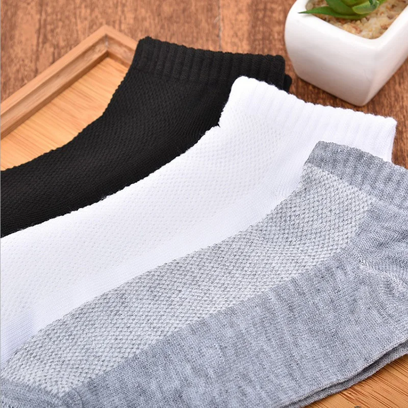 10 Pairs/Lot Breathable Men\'s Socks Short Ankle Elastic Solid Color Mesh Cotton Business Unisex Sock Plus Size EU38-46