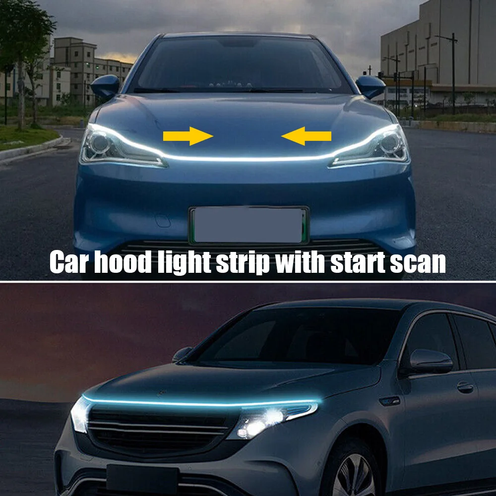 Car Hood Light Strip Dynamic Scan Start Up Hoodbeam Kit Daytime Running Light Waterproof Flexible Decorative Atmosphere Lamp