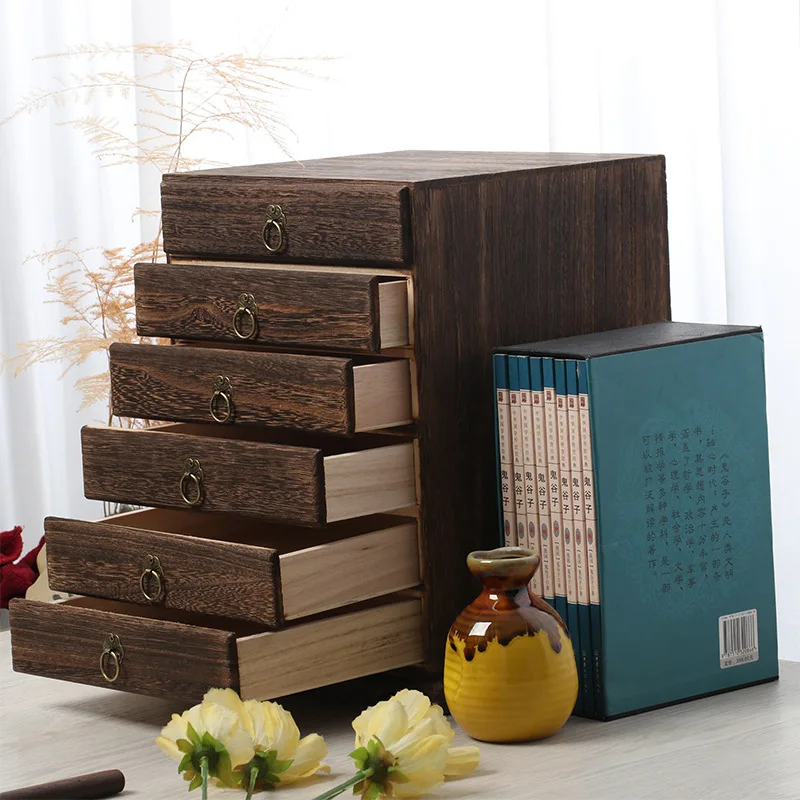 Wood Large Desktop Storage Box Jewelry Drawer Retro Tea Box Multi Layer Jewelry Storage Box Case Earrings Display Decor Gift