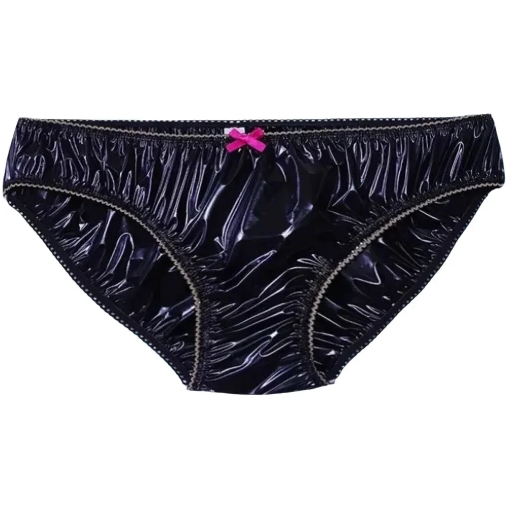 

Sissy Underpants Women Low Waisted Leak Proof Bow Briefs Sexy Men EPU Ultra-thin Soft Plastic Panties ABDL Fetish Private Party