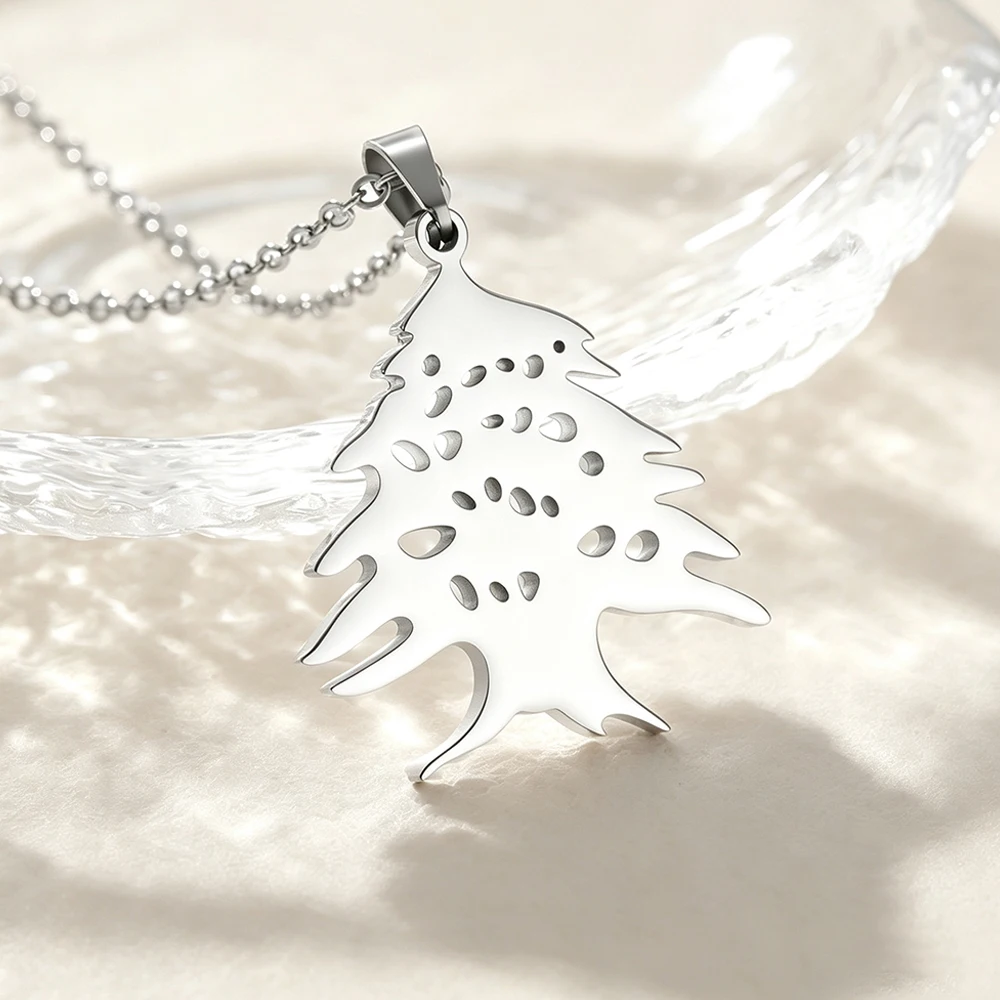 Lebanon Cedar Tree Necklace Stainless Steel 18K Gold Plated Enamel Green Cedar Pendant Chain Lebanon Patriotic Jewelry Gifts