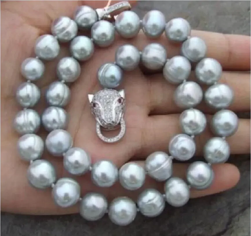 

Leopard Clasp AAA 11-13MM NATURAL SOUTH SEA BAROQUE GRAY PEARL NECKLACE 18INCH