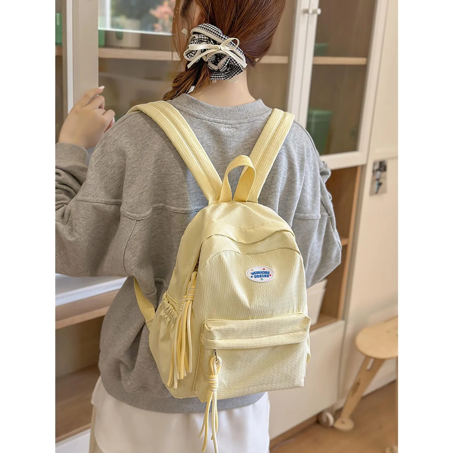 Versatile student backpack, large capacity, Korean version, college style, solid color backpack, outdoor travel,leisure backpack