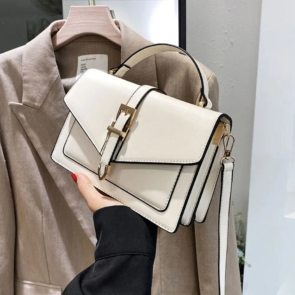 Women Stylish PU Leather Messenger Shoulder Bag Ladies Solid Color Simple Crossbody Bag Fashion Handbag Leisure Portable