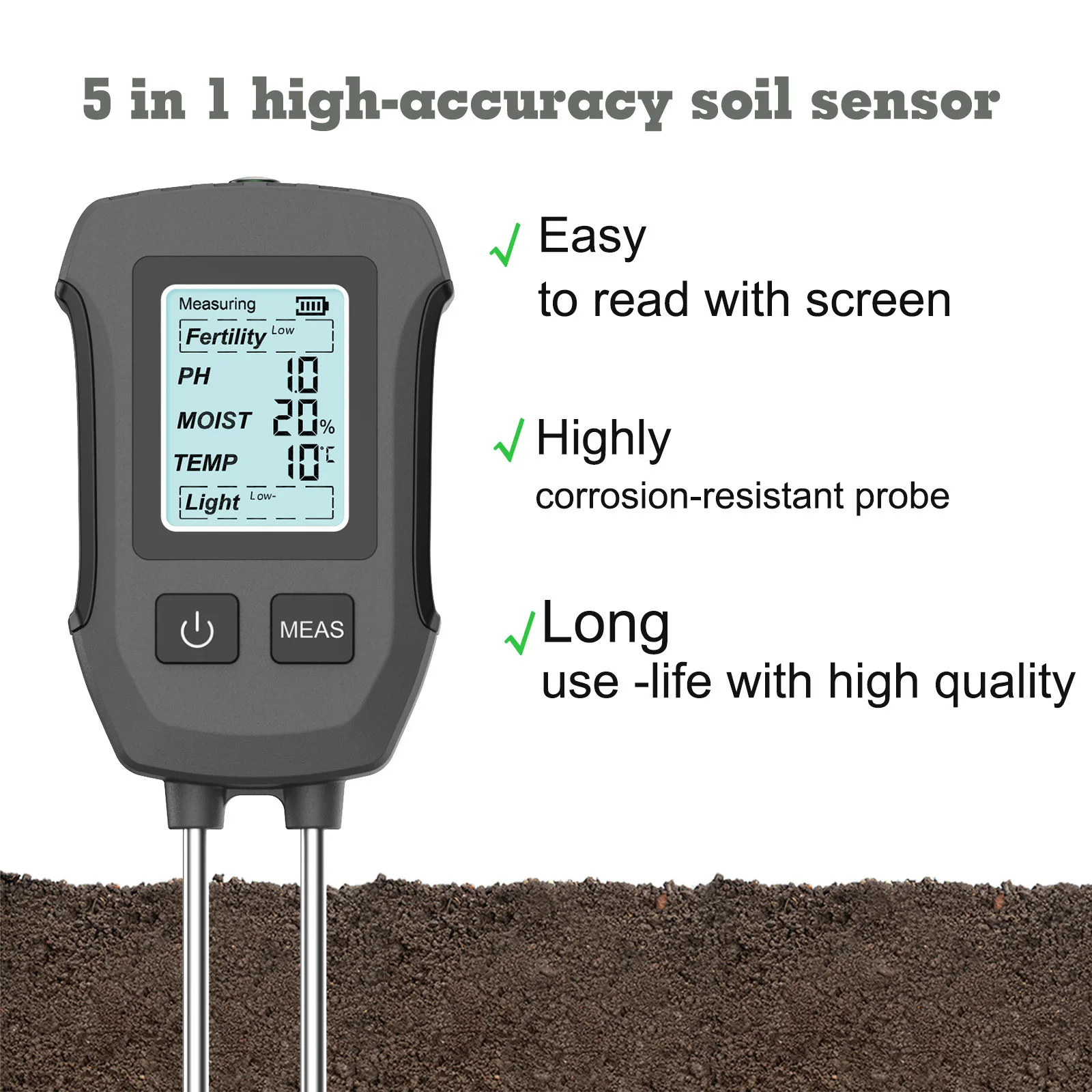 Soil Ph Meter - Schermweergave 5-in-1 bodemdetector Dubbele naald hoge-precisie