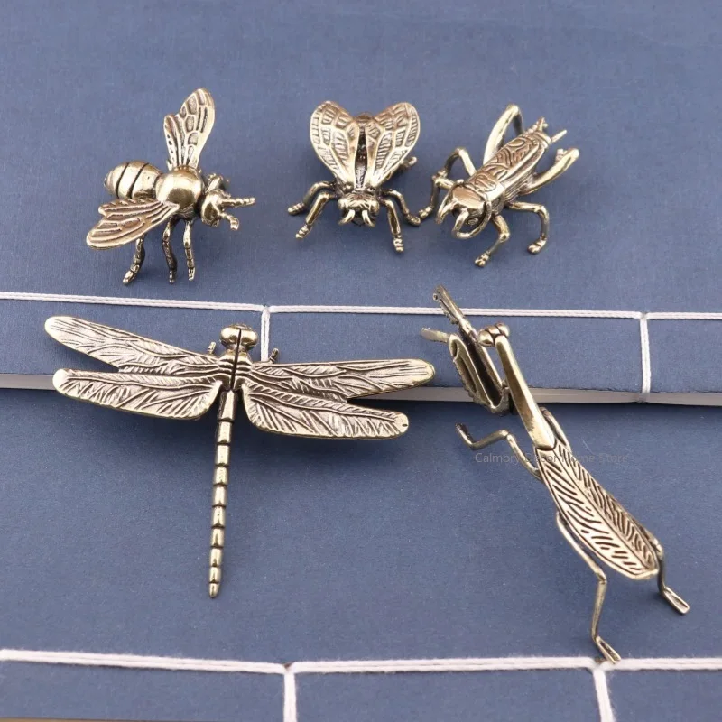 Solid Brass Simulation Insect Honeybee/Dragonfly Figurines Miniatures Tea Pet Funny Beetle Craft Desktop Ornament Home Decoratio