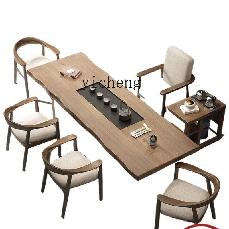 

solid wood tea tray integrated tea table and chair combination modern simple large board tea table