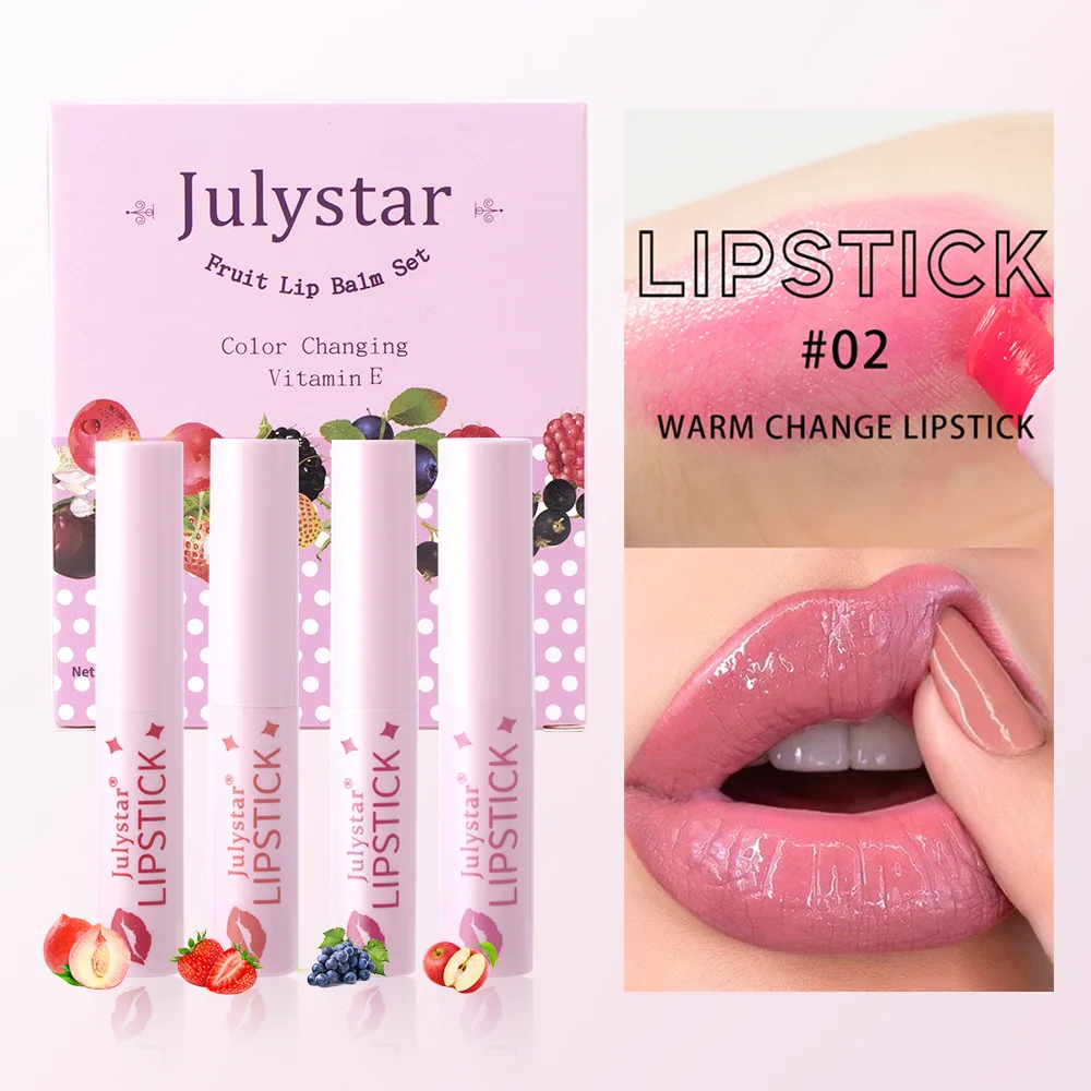 Fruity Tinted Lip Balm With Vitamin E Waterproof Temperature Changing Lipstick, Easy To Color Lip Care Daily Lip Makeup