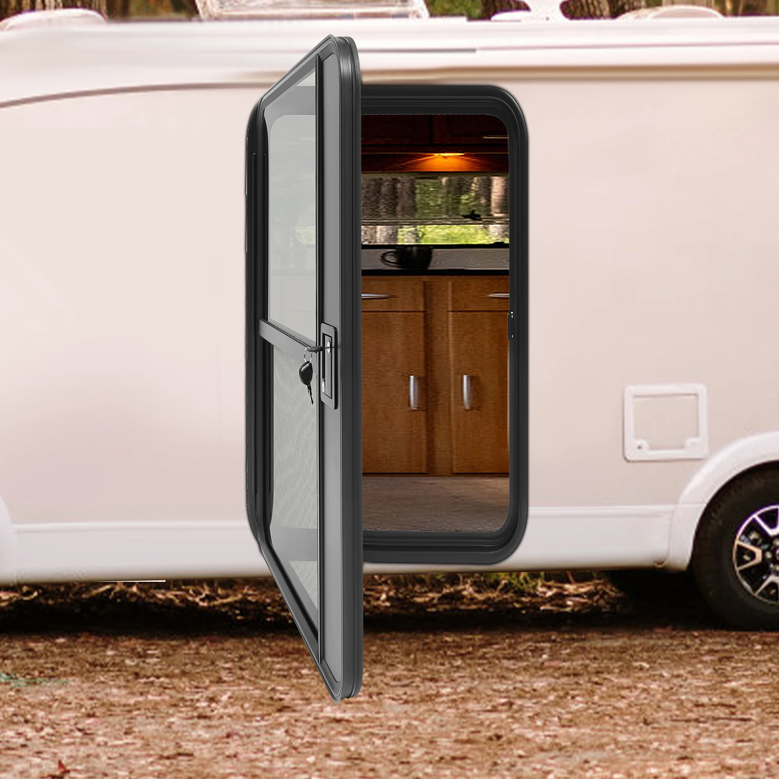 

Black Left Driver Side RV Entry Door With Single-Point Lock And 4 Keys, Waterproof, Heat-Insulating And Anti-Theft Design