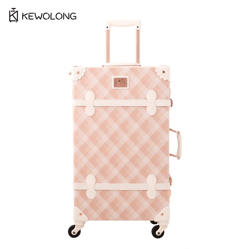

Винтажный чемодан в розовую клетку, ручная кладь с кодовым замком, чемодан на роликах, ночная дорожная сумка