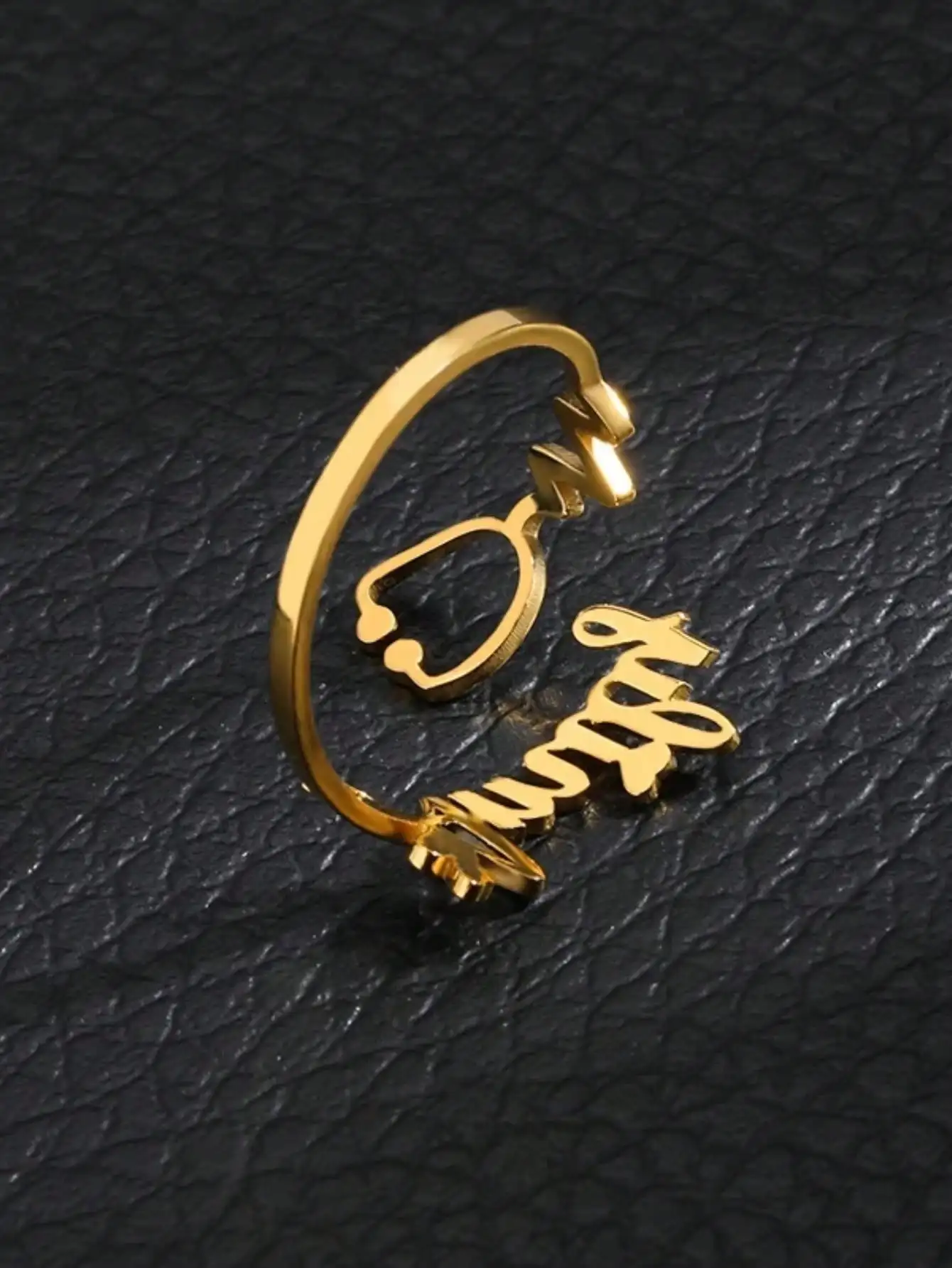 Benutzerdefinierte Stethoskop Herz Namensringe für Frauen Gold Farbe Edelstahl Stethoskop Namensring Weihnachtsschmuck Geschenk für Krankenschwester – Detail 2