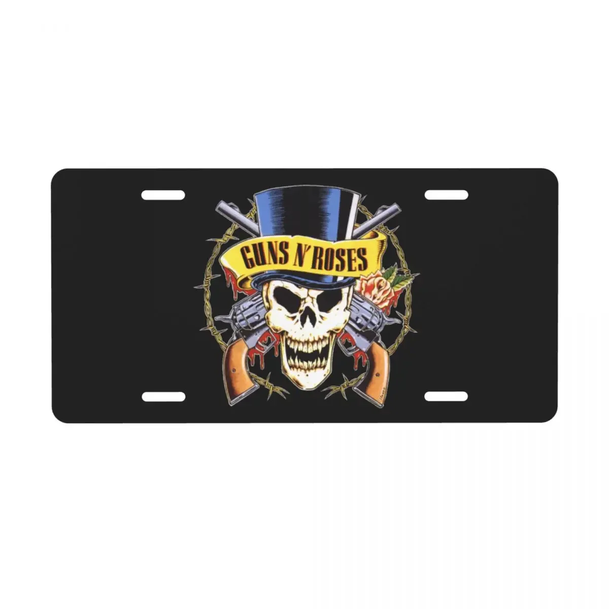 Custom Cool Guns N Roses Decorative Metal License Plate Bullet Logo Aluminum Car Front Vanity Tag 6x12 Inch