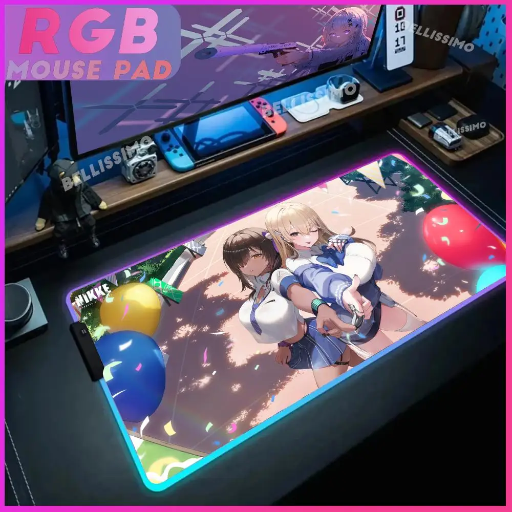 G_goddess of V_victory N_nikke RGB Gaming Mouse Pad Luminous Desk Mat Backlit  with Colorful LED Lamp 1000x500x4mm xxl Mat