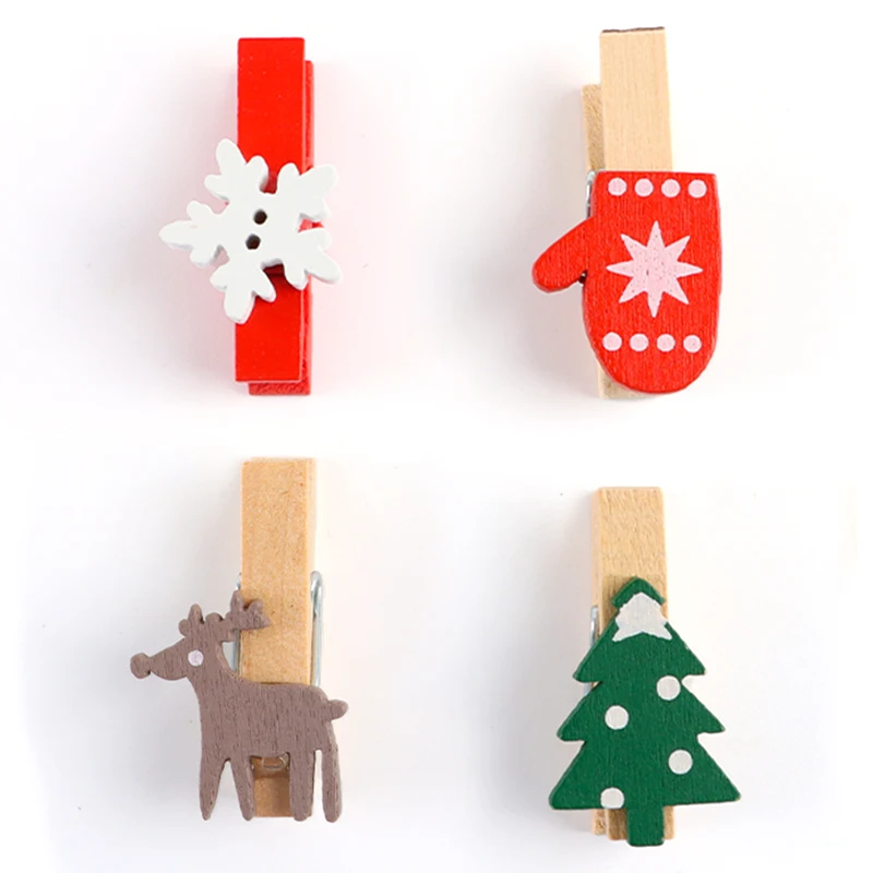 (20pcs/pack) 18*36mm Christmas Wooden Cartoon Clip Decoration Xmas Tree Home Photos Gift Wrapper Christmas Handmade DIY