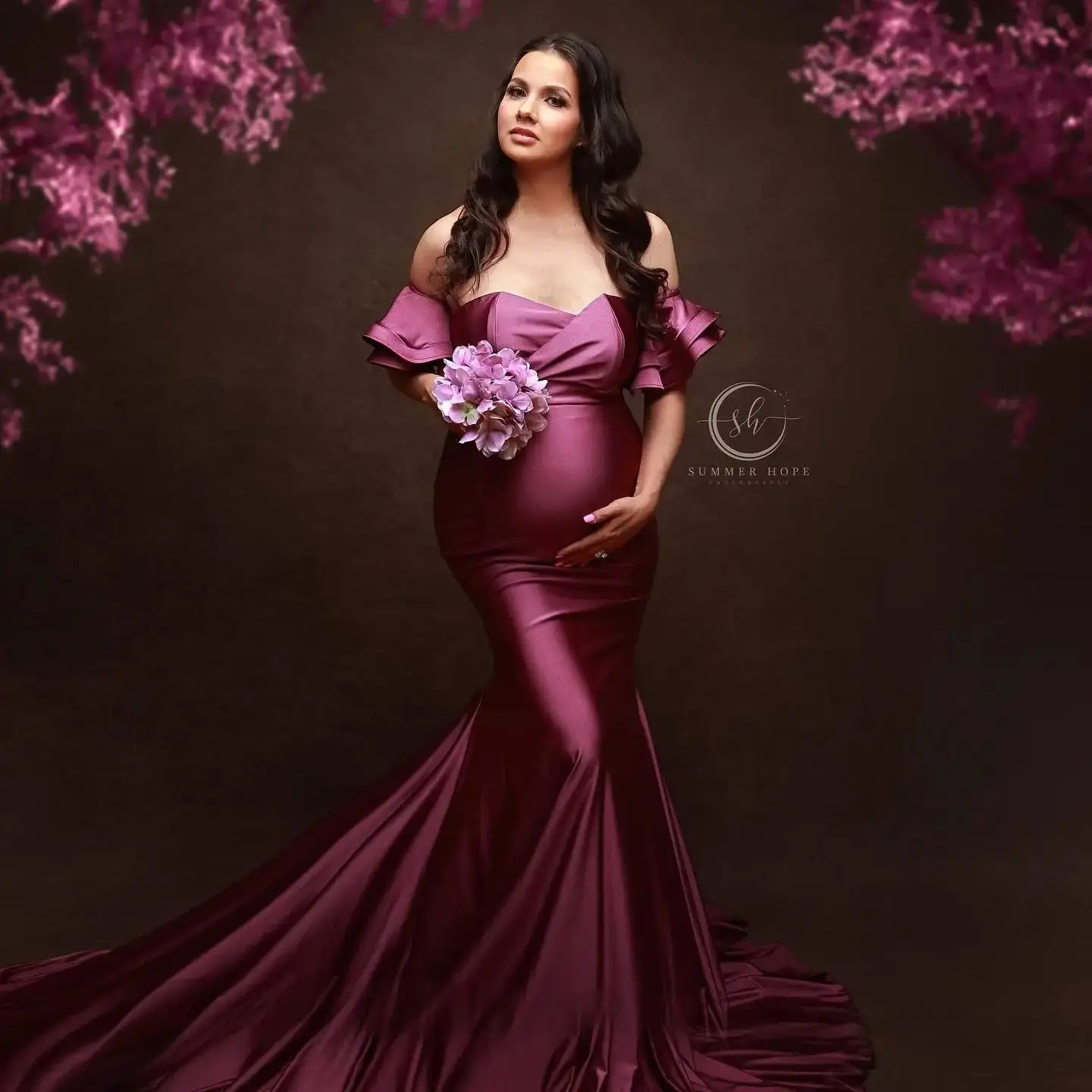 

Sweetheart Maternity Dress for Photo A Line Purple Prom Dresses Women Shooting Babyshower Gowns Photo Mermaid Bathrobe Wear